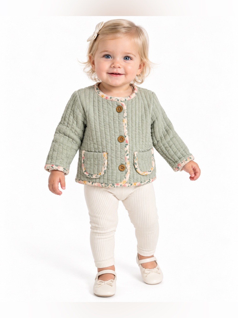 H&M Baby Sage Green Cotton Knit Button Cardigan | Size 9-12M